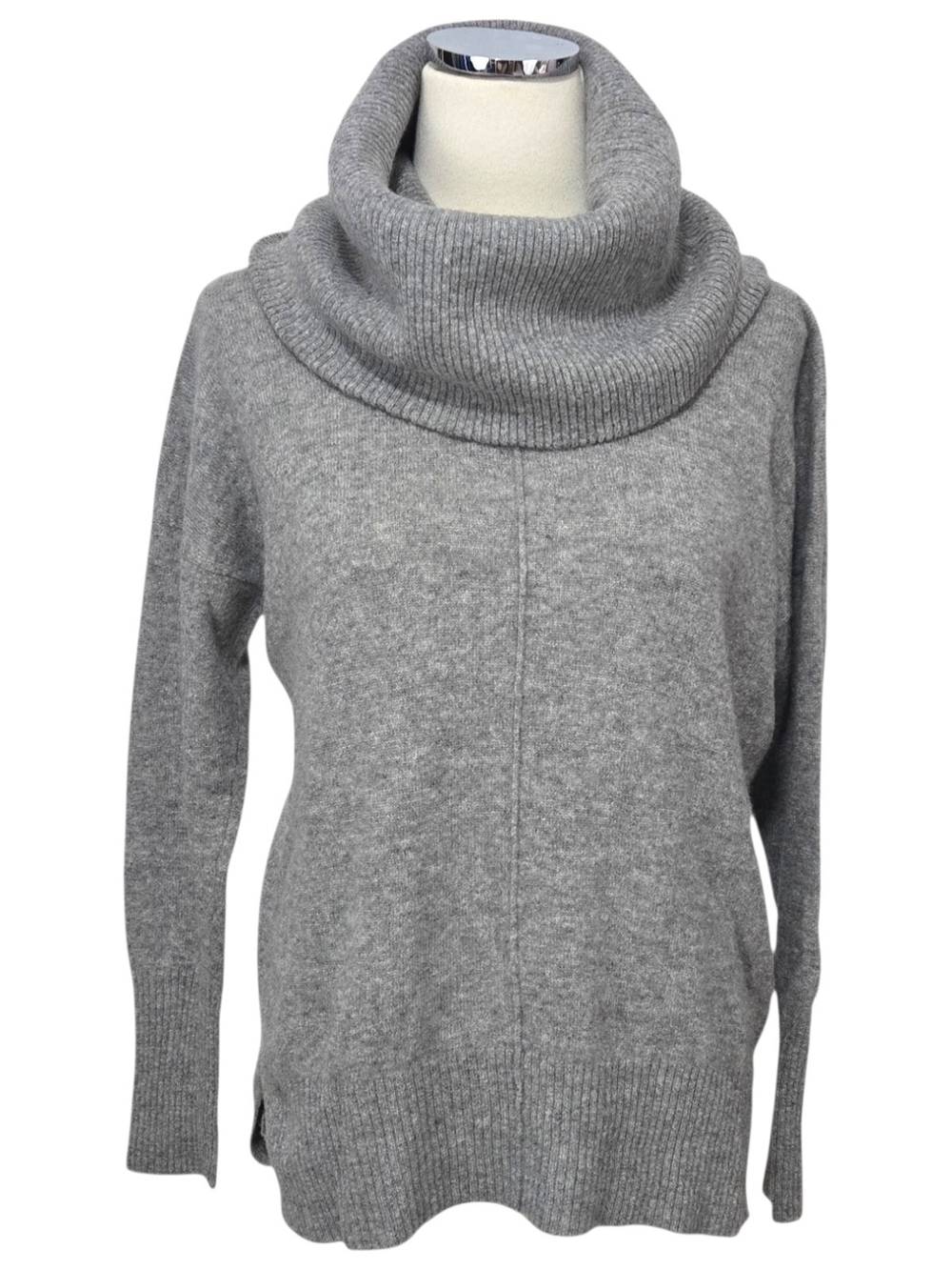 Adrienne Vittadini 100% 2-Ply Cashmere Sweater Womens Large Gray Cowl Neck Tunic